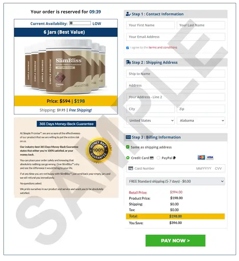 SlimBliss Order Page